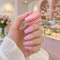 Uñas postizas al por mayor, color rosa, con punta francesa, largas, estilo ataúd, con diseño de corazón y telaraña, logotipo personalizado, reutilizables, para fiestas