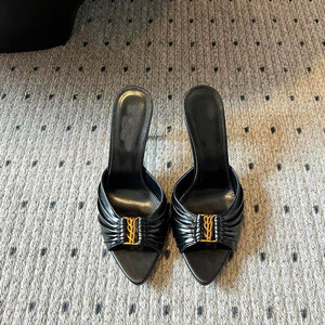 Sandalias de tacón alto sexy para mujer, de verano, con punta abierta, de microfibra con pedrería y bordados, sin cordones, para exterior - Product Image 2