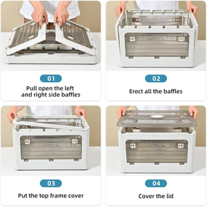 Boîte de rangement et caisse <span class=keywords><strong>en</strong></span> plastique pliable et empilable avec couvercles et poignée Vêtements Jouets Livres Snack Épicerie - Product Image 6