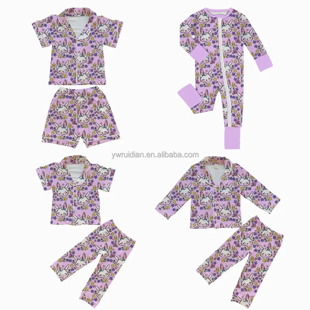 Automne pyjama ensemble pour les tout-petits enfants vêtements en gros bébé filles lait sérigraphie Floral pyjama ensemble enfants fille pyjamas famille