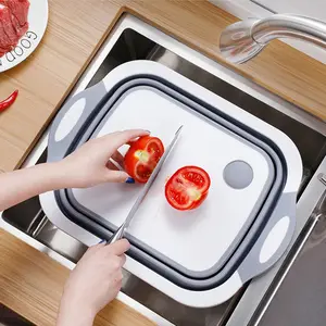 Hot Portable Kitchen Multi-function Chopping Board Sink Folding Vegetable Fruit Wash Basin With Strainer