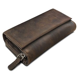 Men's Genuine Leather <b>Long</b> <b>Wallet</b> Dark Brown 6 Inch Zipper Closure Multi Card Slots Everyday Use - Product Image 1