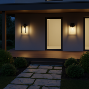 Applique murale extérieure carrée noire mate pour porche et jardin, LED 3500K blanc chaud, en alliage d'aluminium et verre trempé, lot de 2 - Product Image 2