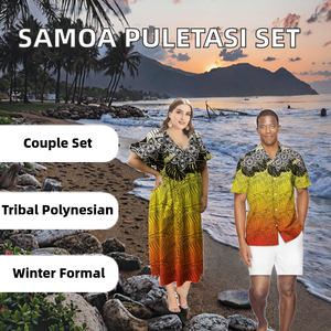 Conjunto Samoa Puletasi para Él y Ella, Diseño a Cuadros, Poliéster, Ropa Formal de Playa, Conjuntos Personalizados con Estampado de Camisas para Parejas - Product Image 2
