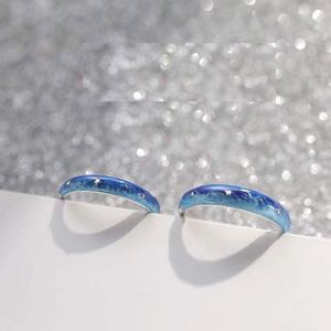 Anillo de Pareja con Diseño Romántico de Cielo Estrellado Azul para Mujer y Hombre, Joyería para Bodas y Fiestas, Anillos de Pareja Ajustables Abiertos para la Noche de Verano - Product Image 3
