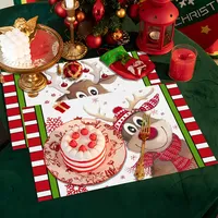 Napperons de Noël en lin imprimé, résistants à la chaleur, pour la vente en gros, pour la maison, les restaurants, les fêtes, avec motifs de rennes et floraux
