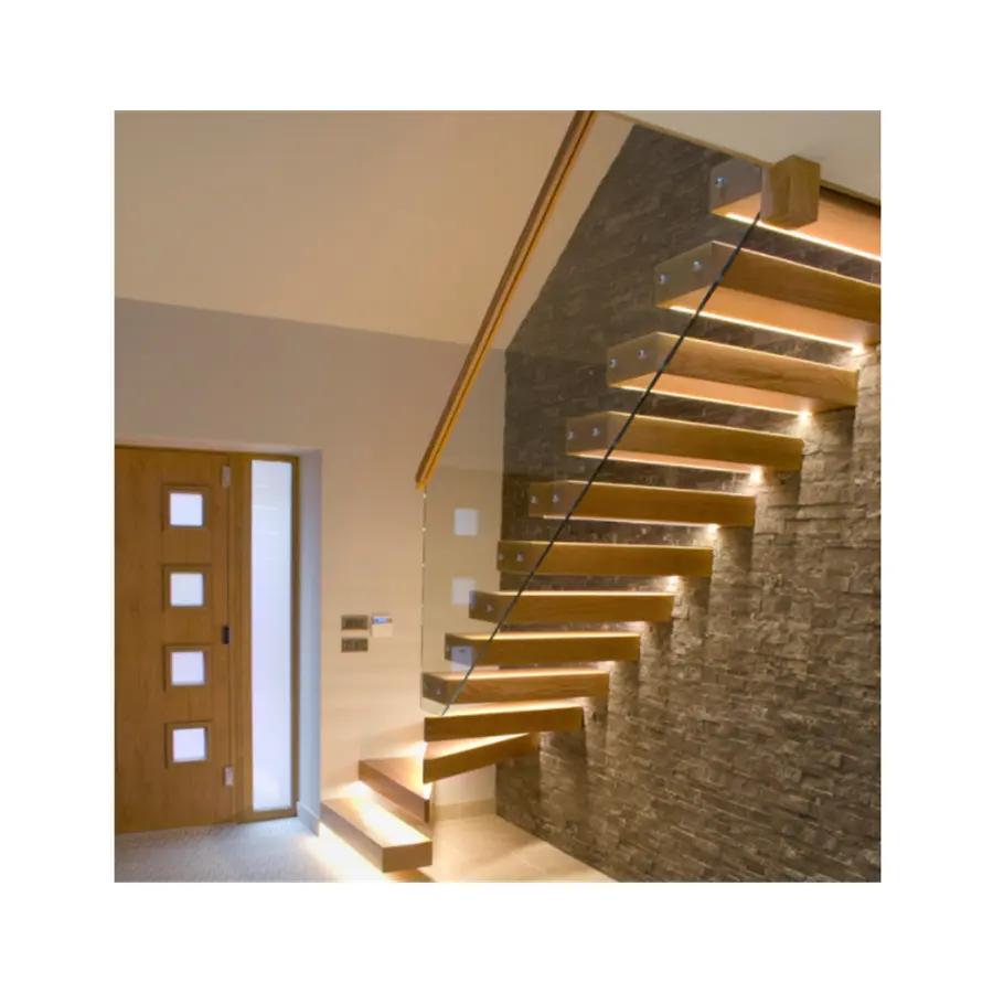 New arrival Indoor modern design steel wood floating stairs