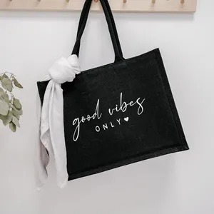 custom logo Jute bag Gift for Mother's Day Tote bag farmers market shopping bag