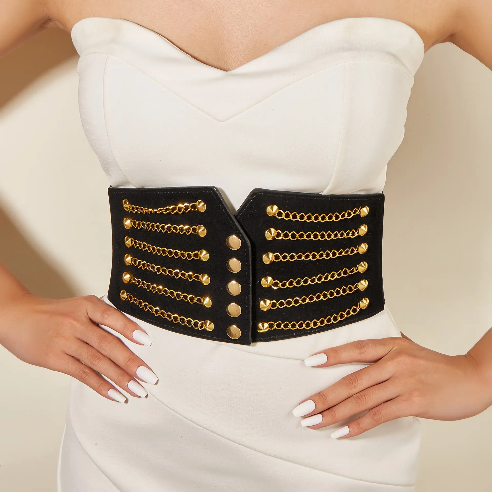 FF980 catena in pelle PU rivetto abito cinture in vita Lady Stretch corsetto cintura donna cinture elastiche larghe