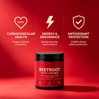 Bonbons à mâcher à la betterave, booster d'oxyde nitrique, circulation sanguine, CoQ10, énergie, endurance, santé cardiovasculaire, hommes, femmes, 60 unités