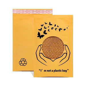 Kotak pembungkus pesanan khusus kertas kraft pembungkus sarang lebah bergelombang kantong kertas kosmetik dapat terurai dengan bantalan amplop pengiriman