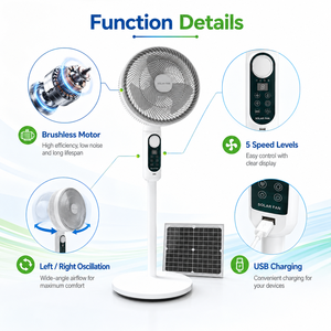 Ventilatore a piantana ricaricabile solare EZONE MJ-SF02 30W con pannello solare, ricarica USB, batteria LiFePO4, <span class=keywords><strong>dimensioni</strong></span> 350x1060mm - Product Image 5