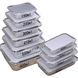 Disposable Takeout Pans Aluminum Foil Food Container With Lid To Go Food Package Rectangle Foil Tray For Food Storage