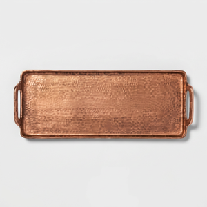 Bandeja Redonda de Cobre para Servir con Asas Integradas, de Metal Pesado Pulido, Moderna, Duradera y Ecológica, para Pan y Aperitivos - Product Image 1