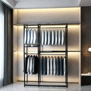 Boutique Golden Pipe Clothes Display Racks Commercial Clothing Rack With Cloth Display Stands Commercial Garment Shelf