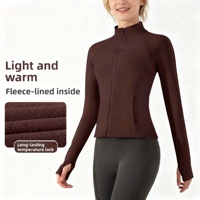 Haut de sport d'extérieur à manches longues zippé pour femme en polaire, col montant, coupe ajustée, automne et hiver