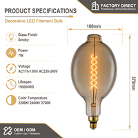 Ampoule LED à filament vintage BT56 en verre fumé, 7W E26 400LM 2200K, blanc chaud, style Edison, pour hôtel et villa - Offre Spéciale