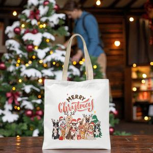 Sac de shopping en toile imprimé personnalisé avec Père Noël pour les friandises de Noël - Product Image 1