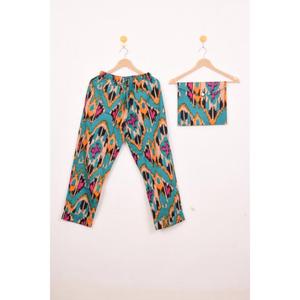 Conjunto de Pijama con Estampado Geométrico Hecho a Mano, Cuello Camisero, Manga Tres Cuartos, Cintura Elástica, Ropa de Dormir de Verano, Ropa Casual - Product Image 3