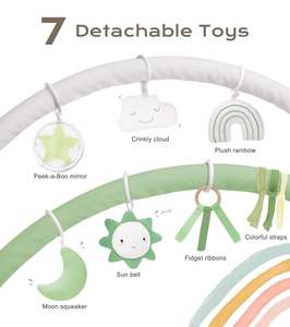 Green Cotton Play Gym <strong>Mat</strong> 7 Detachable Plastic Toys 12 <strong>Milestone</strong> Cards Stage-Based Sensory Motor Skill Development for Picnics - Product Image 2