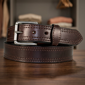 Genuine Leather <b>Belt</b> Cow Hide Solid Color Pin <b>Buckle</b> Rectangular <b>Silver</b> Formal Style Durable 2.5 Inches Width - Product Image 3