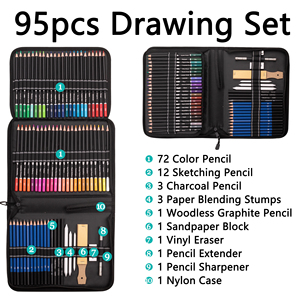 Offre Spéciale de marque neutre en ligne Kit de <span class=keywords><strong>dessin</strong></span> au <span class=keywords><strong>crayon</strong></span> de couleur 95 pièces comprenant 72 crayons de couleur dans un étui à fermeture éclair en nylon - Product Image 6