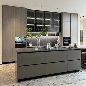 High-End Kitchen Furniture Cabinets Modern Island Kitchen Cabinets Inexpensive Kitchen <b>Glass</b> Panel Cabinet <b>Doors</b> - Product Image 4