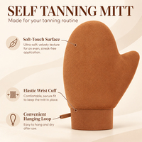 Mitaine applicatrice bronzante en polyester marron pour auto-bronzant, lotion, mousse, crème, corps, jambes, bras, avec manchette élastique, outil pour faux bronzage