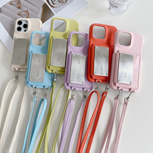 Tschick Suitable for iPhone 16 15 16 Pro Max 13 14 Pro 11 12 Card <strong>Bag</strong> <strong>Shoulder</strong> Strap Back Cover Metal Leather Wallet Lanyard - Product Image 2