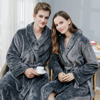 Chemise de nuit longue en flanelle épaisse pour Couple, peignoir Simple et confortable de couleur unie