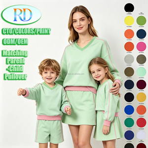 RD Großhandel Kleinkind Mädchen Outfit V-Ausschnitt Langarm-Sweatshirt mit Rock/Shorts Farbblock Lässiges Baumwoll-French-Terry-Set - Product Image 2