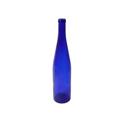 Botella de cristal azul de cobalto con cuello de lata redondo, 16 oz, venta al por mayor, proveedor de botellas de vino de vidrio con palanca, tapa de corona