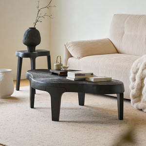 Wabi Sabi Style Irregular Tree Ring Coffee <b>Table</b> Black Solid Wood <b>Small</b> Living Room Designer <b>Side</b> <b>Table</b> - Product Image 1
