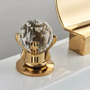Robinet de baignoire cascade de luxe en laiton poli, contemporain, avec double poignée en cristal, jet doux, noyau en céramique, mural, doré Mp-230390 - Product Image 2