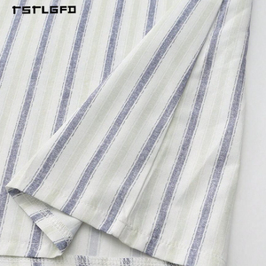 <b>Men</b> Grey Stripe Woven Cotton Hooded <b>Thobe</b> Half Zip Contrast Panel Short Sleeve Full-Length Casual Modest Summer Robe - Product Image 4