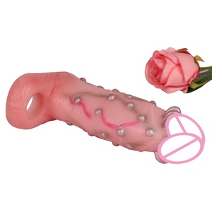 Wholesale Large Silicone Penis Sleeve Strecthable Bumps Chains Stimulate Realistic <b>Dildo</b> Delay Ejaculation Sex Toys for Men - Product Image 1