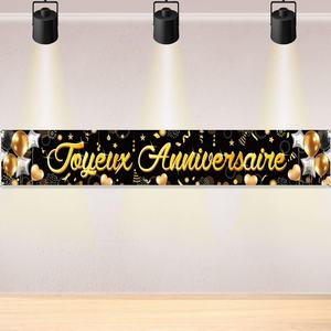 Striscione in Tessuto '<span class=keywords><strong>Buon</strong></span> <span class=keywords><strong>Compleanno</strong></span>' in Francese per Decorazioni Interne ed Esterne, Tavolo da Giardino, Parete, 265 X 35 cm - Product Image 1