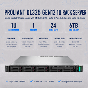DL325 Gen12 ラックサーバー DL365 Gen10 Plus V2 Gen11 1U 4 GPU EDSFF シングルプロセッサ メール SMB データベース NAS - Product Image 1