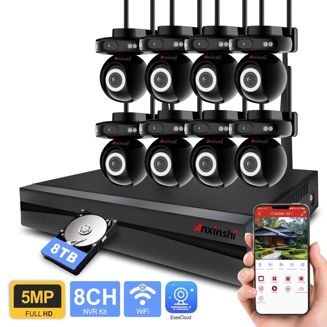 3MP Full Color Outdoor HD Security Camera System with 8 Channels Wi-Fi Ptz Eseecloud-Wireless CCTV for Home or Business