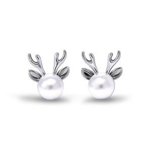 E3439 Orecchini a lobo in oro bianco con perla e design animale per donna, grazioso regalo di gioielleria - Product Image 1