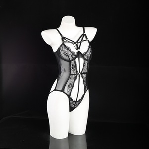 Body sexy en dentelle à armatures push-up pour femme, noir, ajouré, entrejambe ouvert, lingerie, costume - Product Image 3