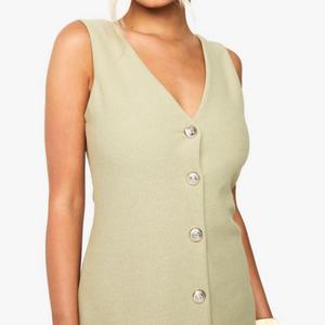 Vestido Corto de Verano para Mujer, con Logotipo Personalizado, sin Mangas, Cuello en V, Botones al Frente, Estilo Bodycon, en Oferta - Product Image 4