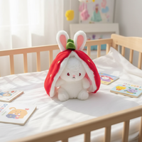 Lapin en peluche super doux rouge fraise avec doublure en maille - Remplissage en coton PP