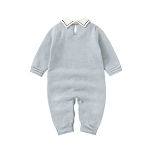 米米雄高品质棉熊图案针织婴儿连身衣翻领冬季连身衣套装 - Product Image 2