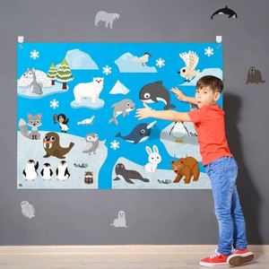 New Design Felt Polar Animals Board , Arctic Antarctica Ocean Animal Bear Penguin Whale Preschool <b>Large</b> Wall Storyboard - Product Image 6