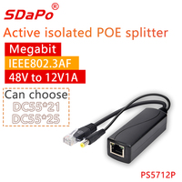 SDaPo PS5712P 100Mbps PoE Splitter IEEE802.3at 12V 1A 1500V isolasi tegangan tinggi DC5521 DC5525 Megabit PoE Splitter