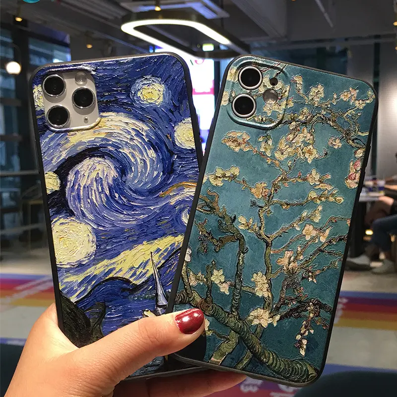 Suitable for retro for iPhone 12 xsmax mobile phone case Van Gogh oil painting embossed soft shell Apple frosted protective case