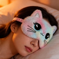 Masque de sommeil 3D en peluche doux pour enfants et filles, motif animaux de dessin animé (chat, mouton), personnalisable, pour le voyage, occultant la lumière