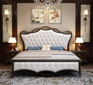 Cadre de lit king size capitonné de luxe, lit moderne et élégant en cuir avec tête de lit capitonnée, lit queen confortable pour la chambre à coucher - Product Image 4