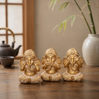 Ensemble de 3 statues de Ganesha en résine personnalisées en gros – Voir, Entendre, Ne Pas Dire le Mal – Figurines dorées de Ganesha, petit dieu éléphant hindou